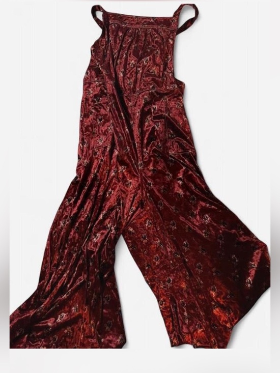 NATURAL LIFE Pants - NATURAL LIFE Burgundy Velvet Wide-Leg Jumpsuit